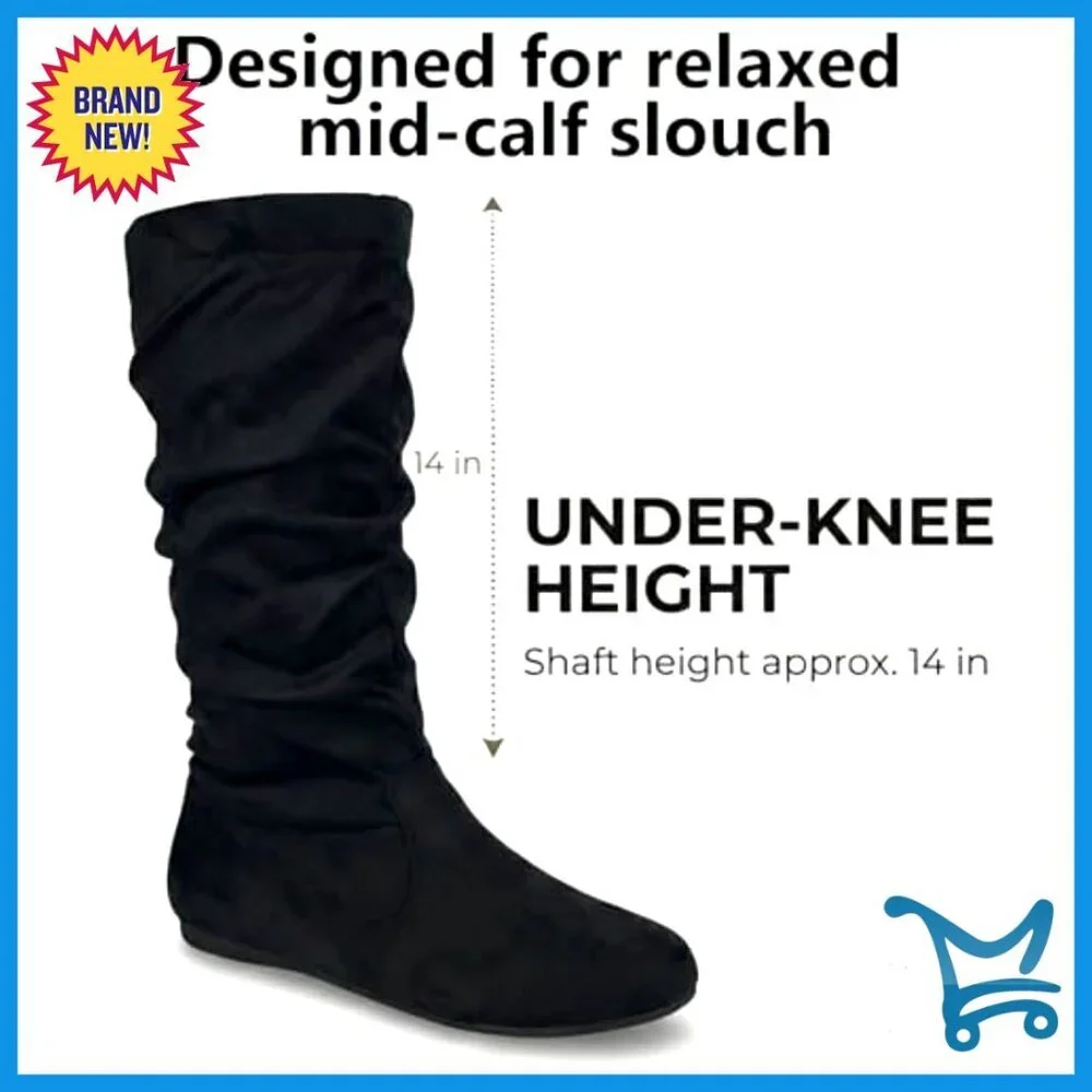 Mid-Calf Boots Slouchy Flat Heel Synthetic Faux Suede Zip Closure